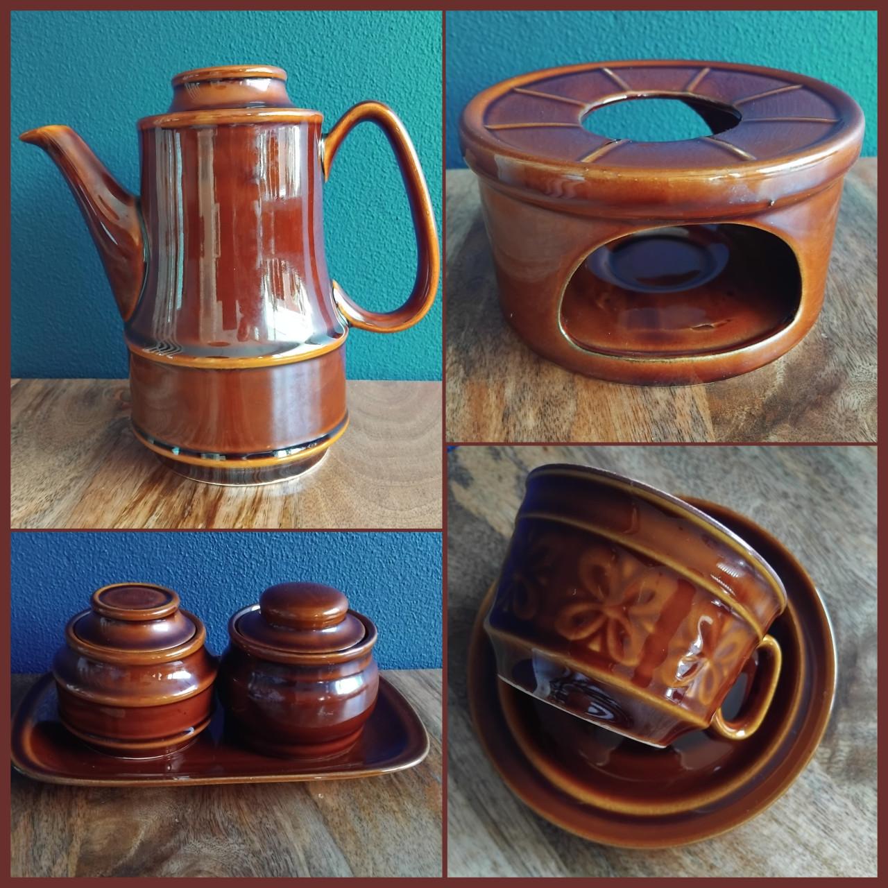 Vintage Koffie/Theepot Theelichtwarmer Kop/schotel
