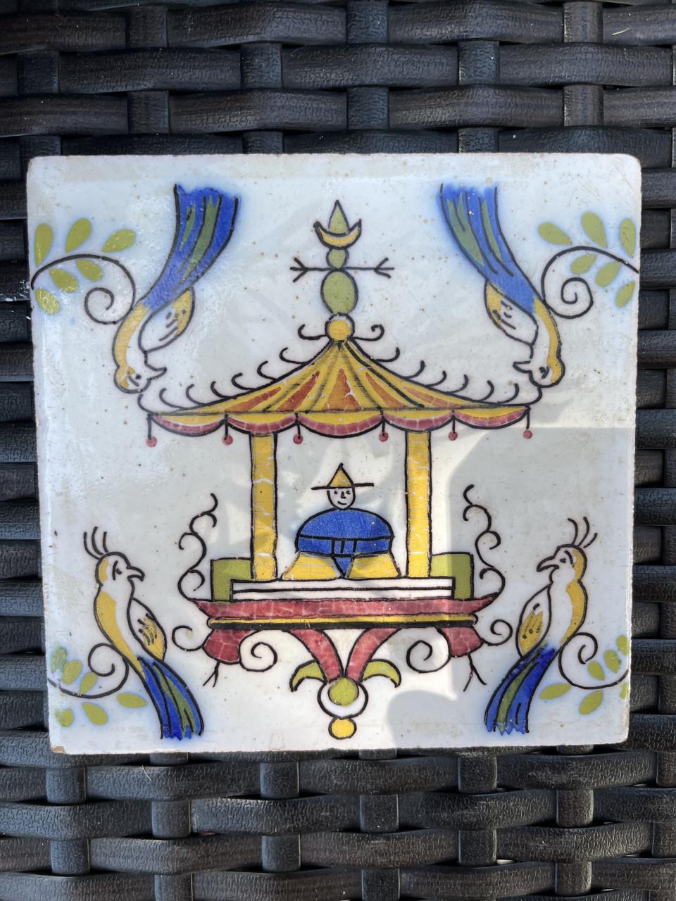 Set van 4 Antieke Handgeschilderde Tegels