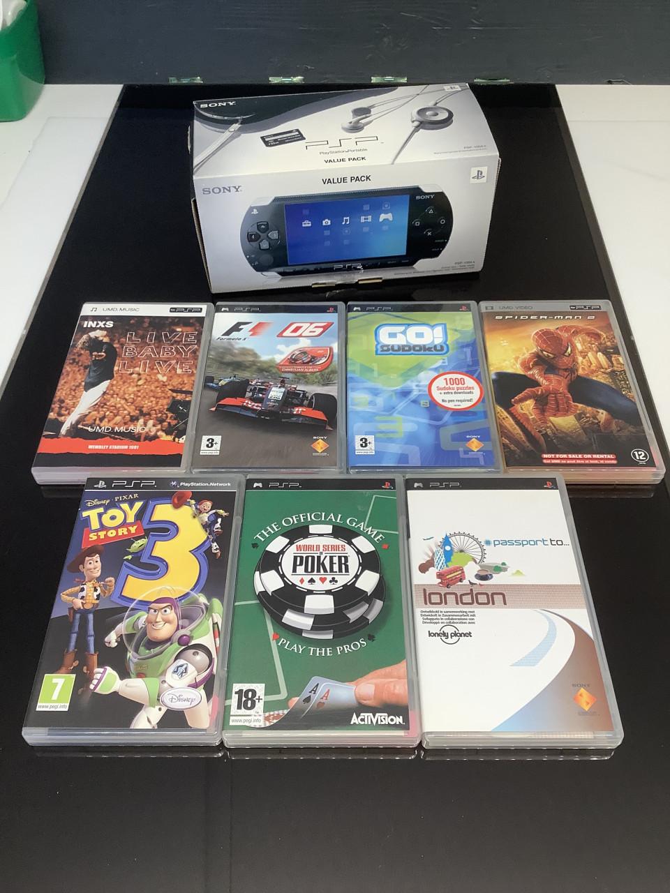 Sony PlayStation PSP1004 Value-pack compleet in doos en veel spellen.