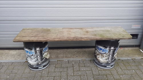 TAFEL eiken-blad met 2x Olievat / en 2xTAFEL aluminium