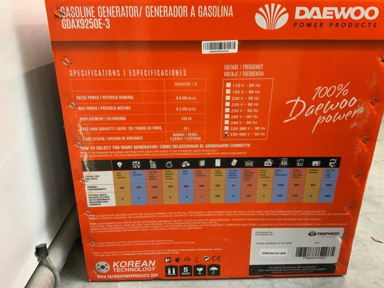 Daewoo GDAX9250-3 Generator 6,5kVA