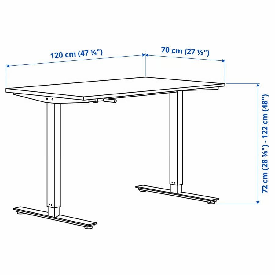 SKARSTA Bureau zit/sta, wit, 120x70 cm