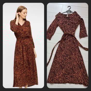 Roest bruin / zwart  maxi jurk van Pieces  Maat M