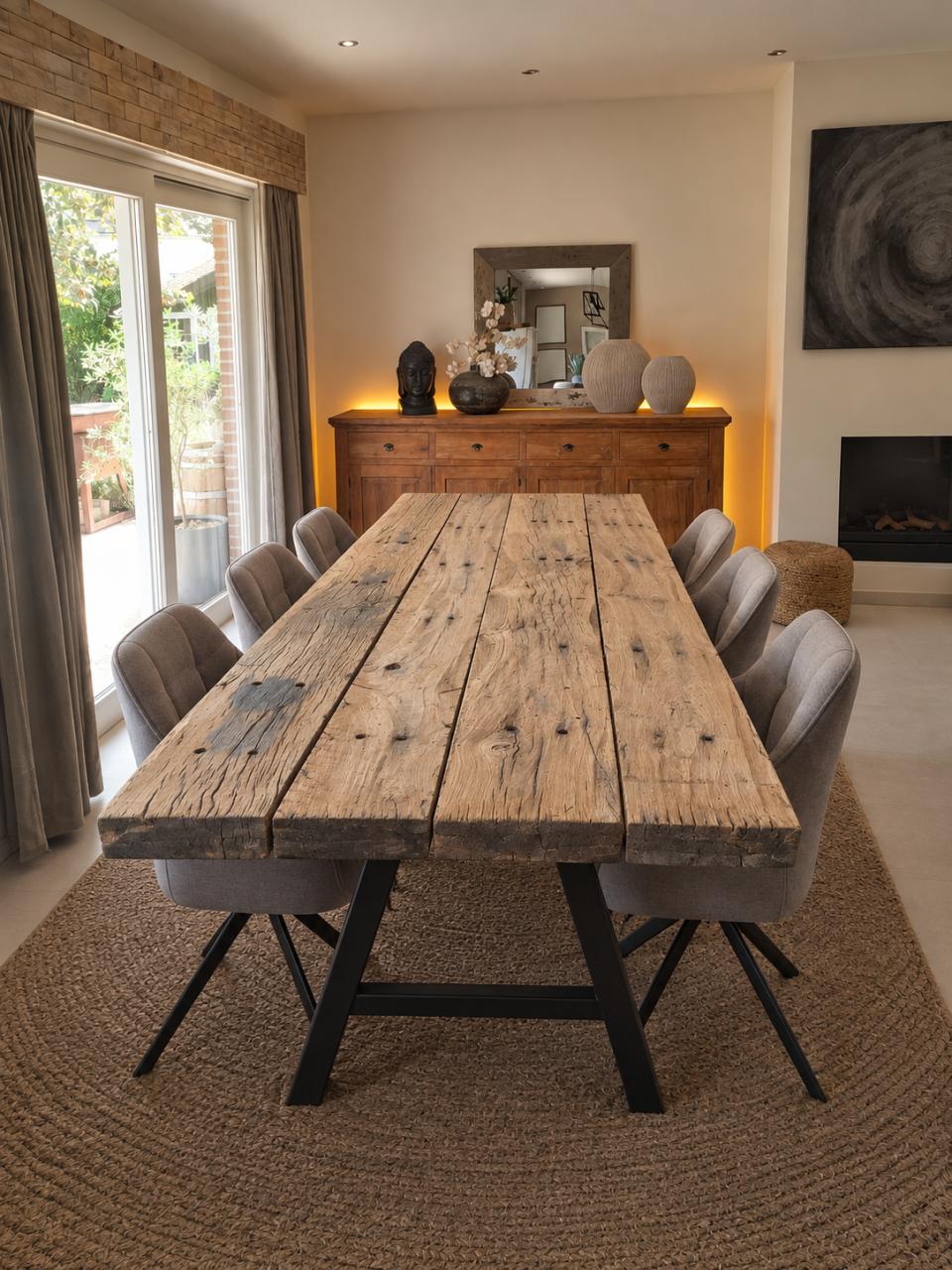 Eiken wagondelen / spoorwegplanken tafel 250cm