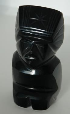 Obsidiaan Maya Inca beeldje uit 1979, Mexico, handgesneden