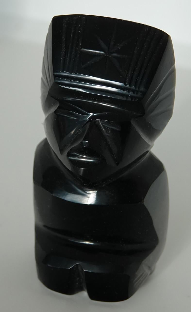 Obsidiaan Maya Inca beeldje uit 1979, Mexico, handgesneden