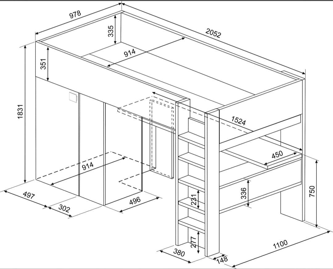Hoogslaper Studio 1809 met bureau en kast