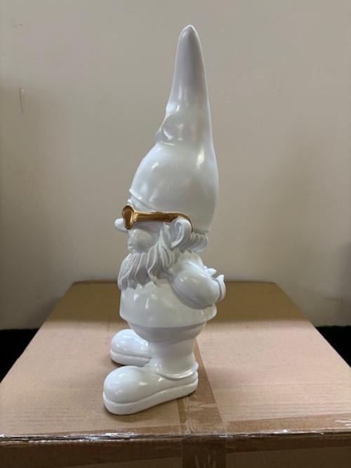 Witte Tuinkabouter met Gouden Zonnebril | 41 cm Tuinbeeld