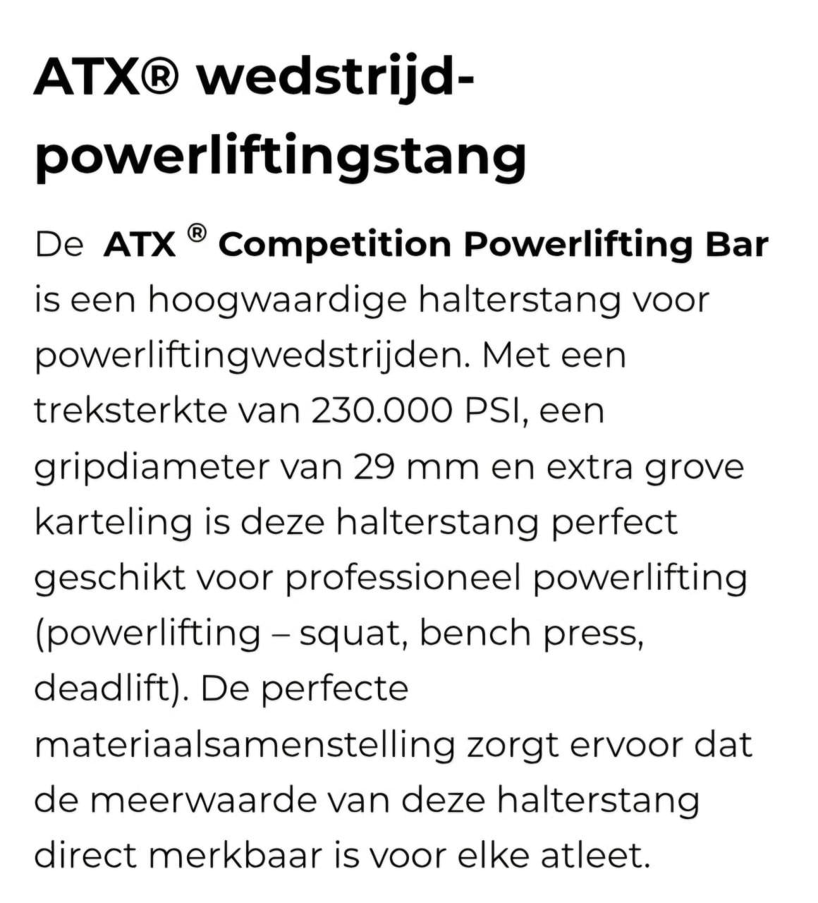ATX Wedstrijd powerliftingstang