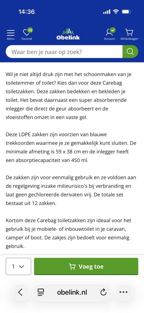 Carebag toiletzakken