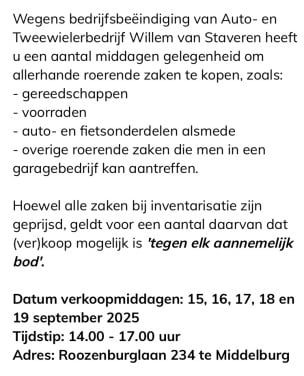 Diverse gereedschappen, onderdelen en inventaris 15-19 september