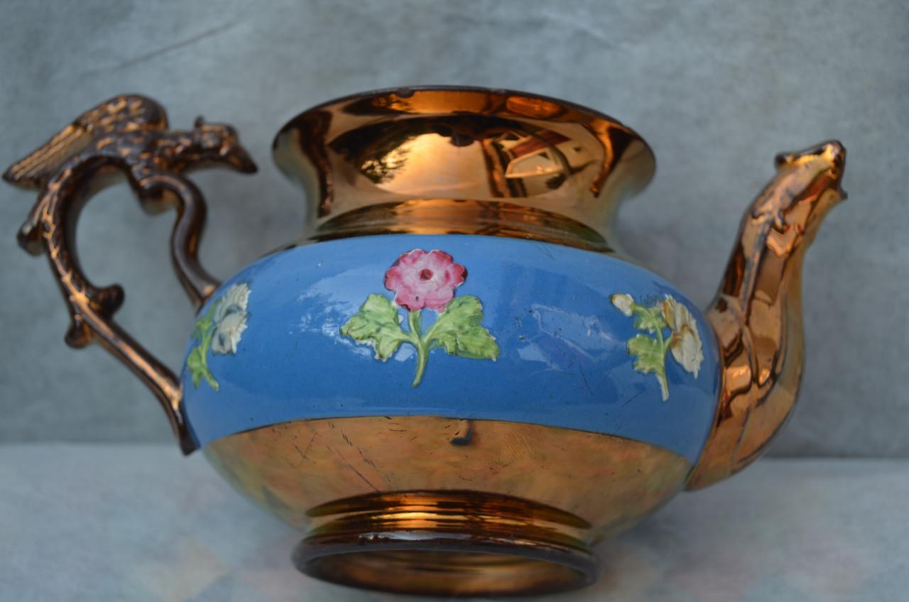 2 Goudsteen kommen Staffordshire ong. 1850 + theepot