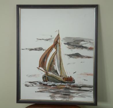 Acryl verf schilderij 40 x50  cm op ets papier -geschept papier