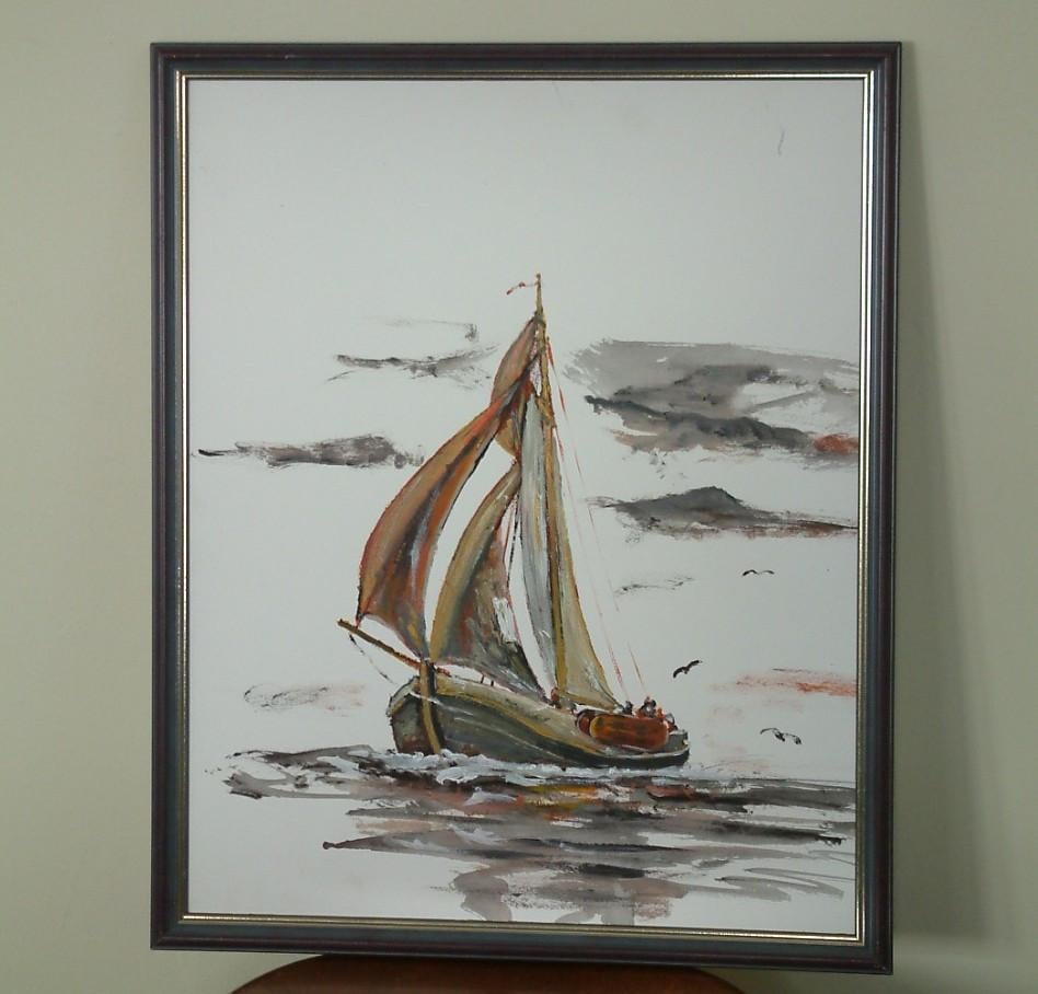 Acryl verf schilderij 40 x50  cm op ets papier -geschept papier