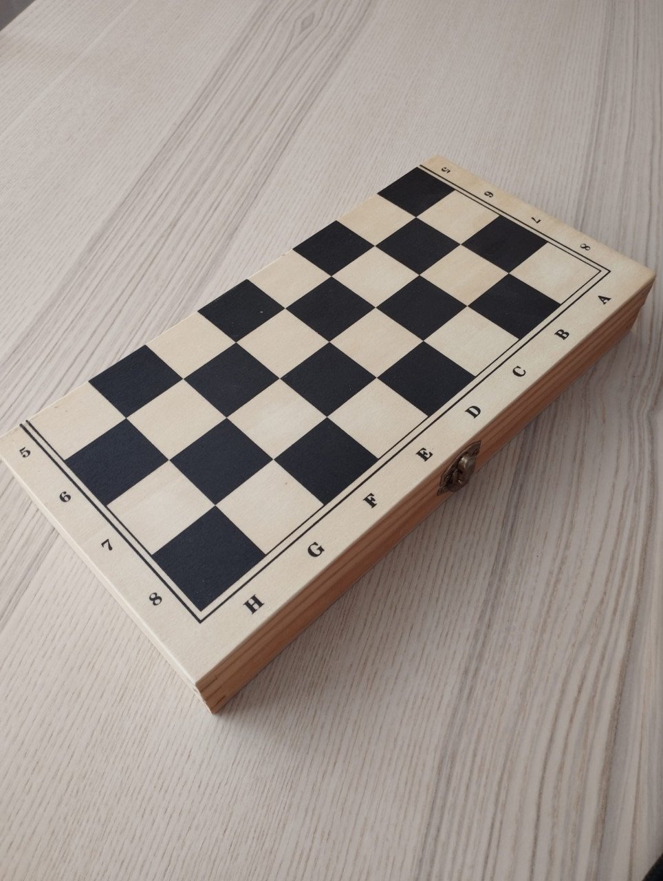 Houten schaakset, inklapbaar schaakbord + backgammon