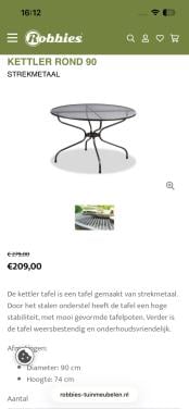 Tuintafel rond diameter 90 cm strekmetaal Kettler