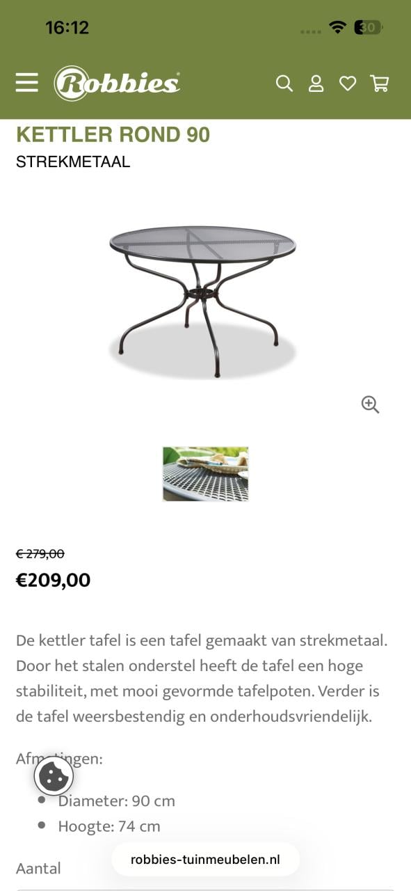 Tuintafel rond diameter 90 cm strekmetaal Kettler