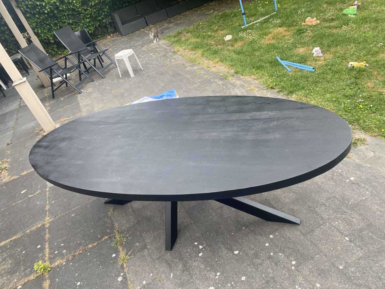 Mangohouten Eettafel Ovaal Oscar 240x110 cm Zwart (5cm)