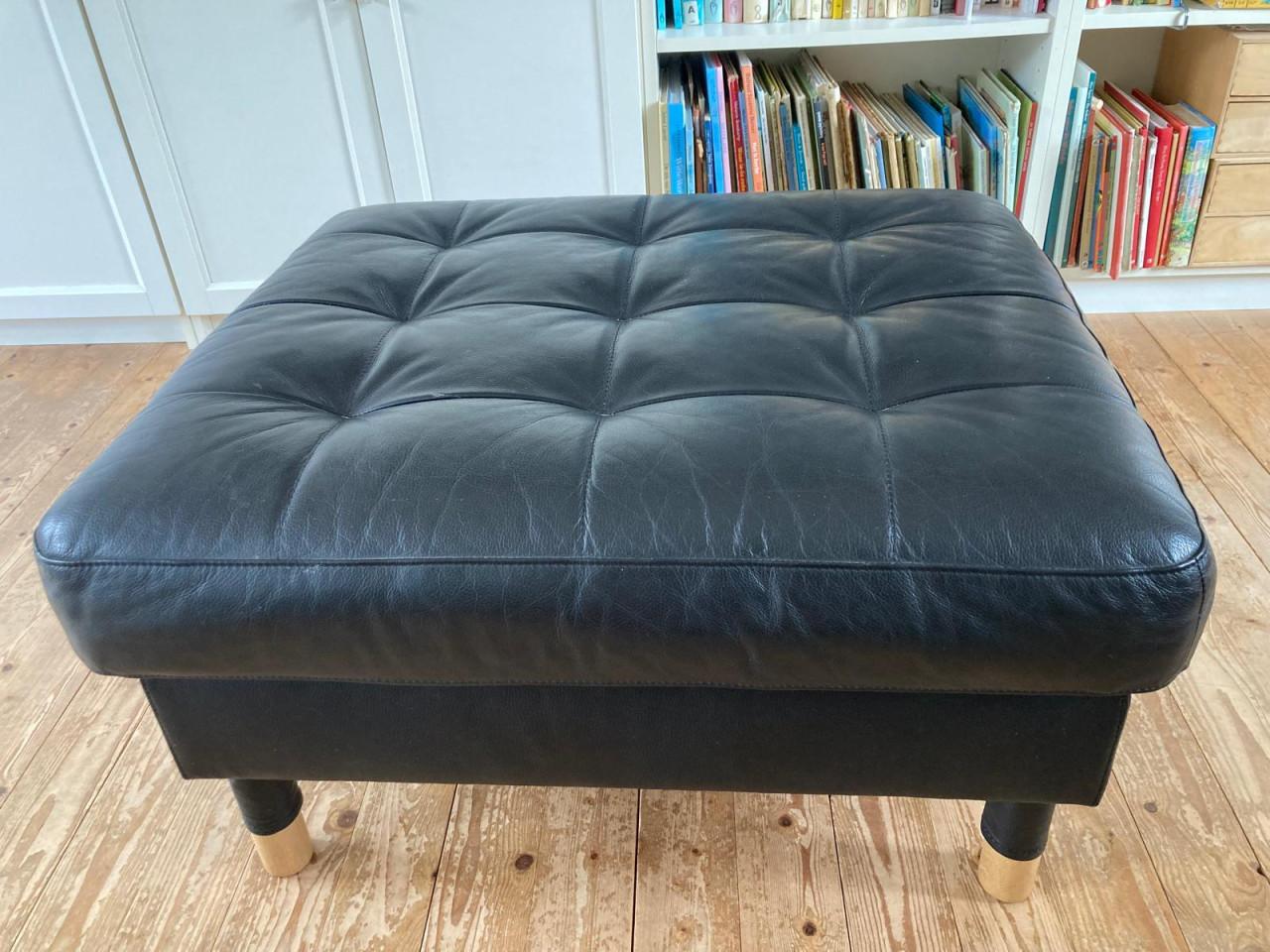 IKEA Landskrona 3-zits bank + voetenbank - zwart leer