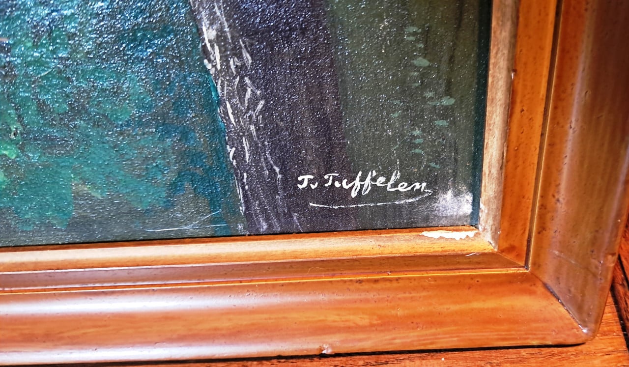 Schilderij landschap op doek, gesigneerd J. van Tuffelen