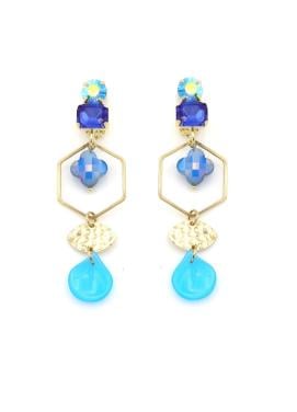 Oorclips blauw met bedels en goudkleurig accenten
