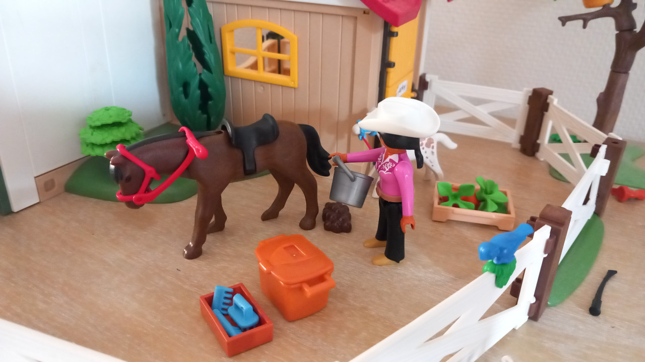Playmobil manege met weide/boxen(6926) en wasplaats(6929)