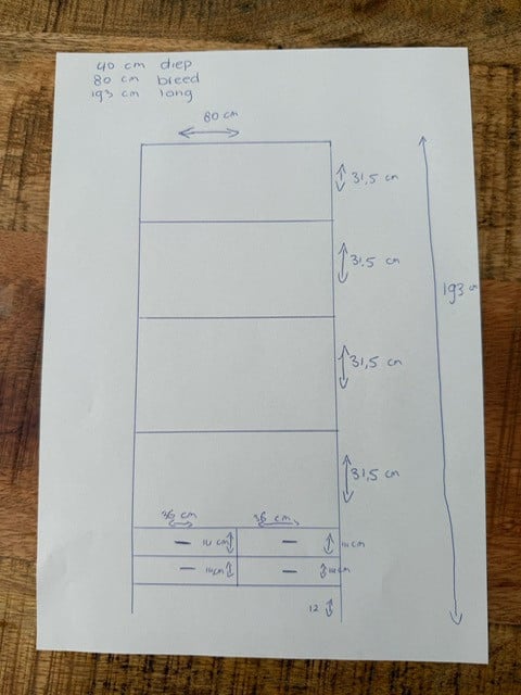 Vakkenkast met laden en stalen frame, Mangohout