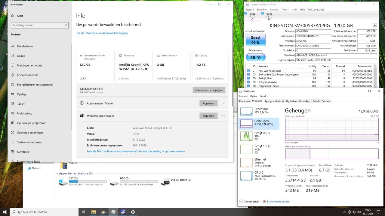 Complete HP Z400 i7-960 3.5Ghz 12Gb-ram Radeon R7-200 SSD+HDD 24inch 50€