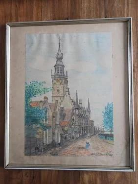 Gekleurde tekening van Veere