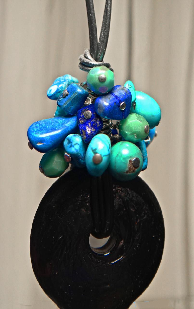 Nieuwe boho stijl lange ketting zwart, blauw en turkoois