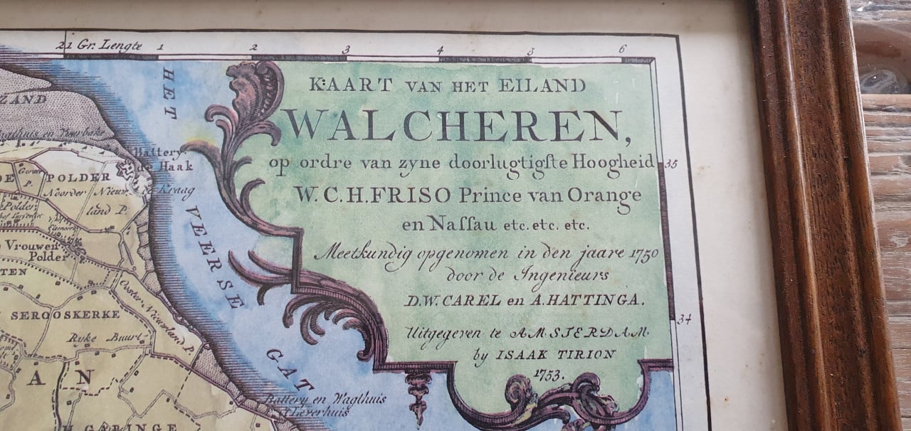 Kopergravure, oude kaart "Walcheren". Zeeland