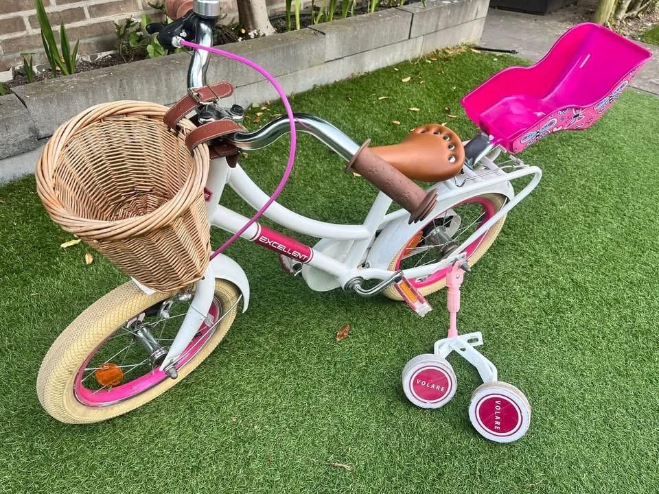Kinderfiets 14” meisjesfiets wit/roze