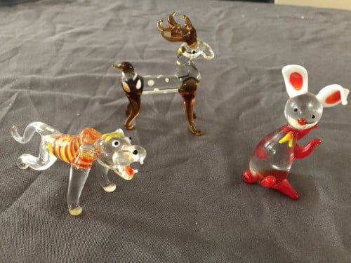 3 glazen dierfiguren