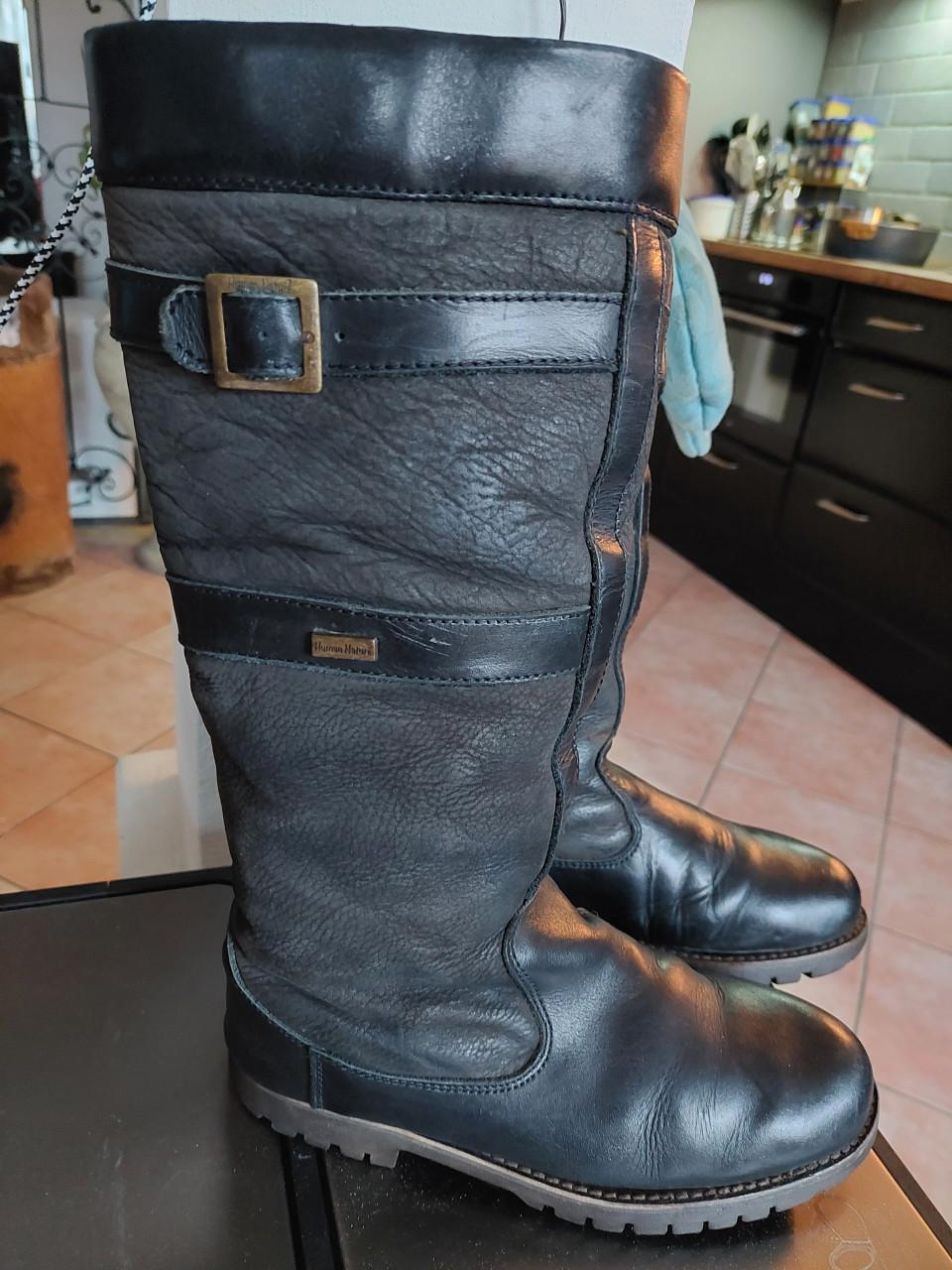 Zwarte Human Nature lederen damesboors met "bont" maat 36