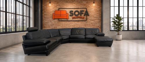 Natuzzi Plaza Hoekbank met Hocker–Echt Zwart Leer–Luxe Lounge Comfort