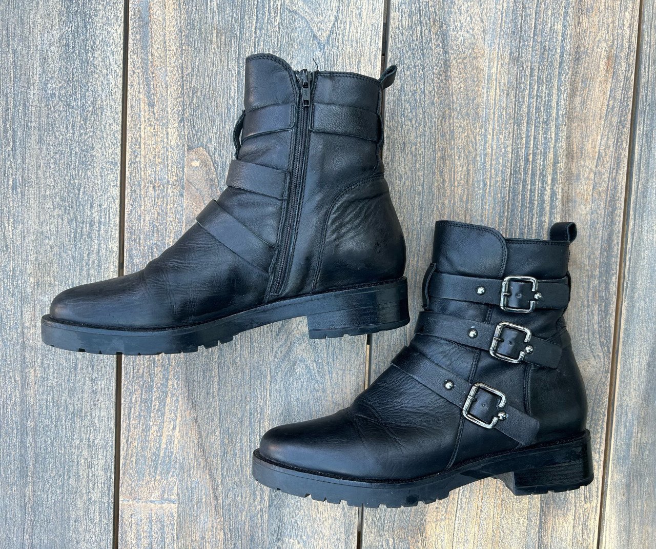 Zwarte bikerboot Omoda echt leer