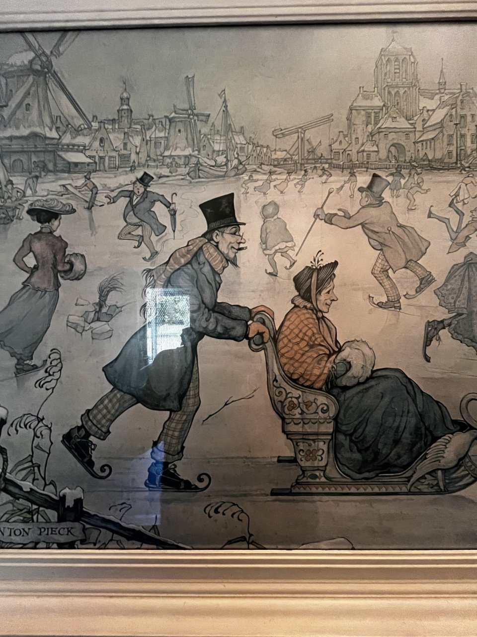 Schilderij Anton Pieck. Mooi, met lijst.