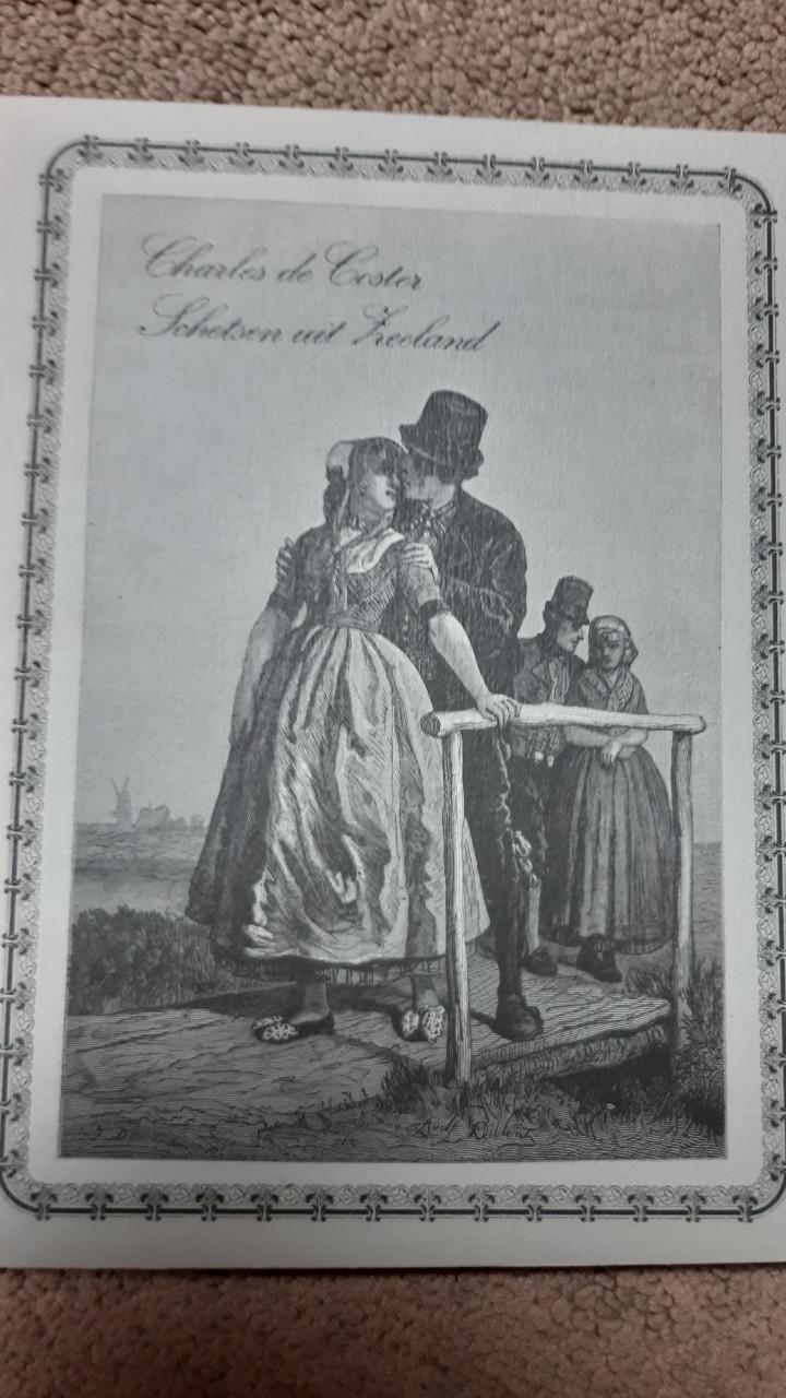 Zeeland klederdracht originele houtgravure 1875, uitvaartverzorgers