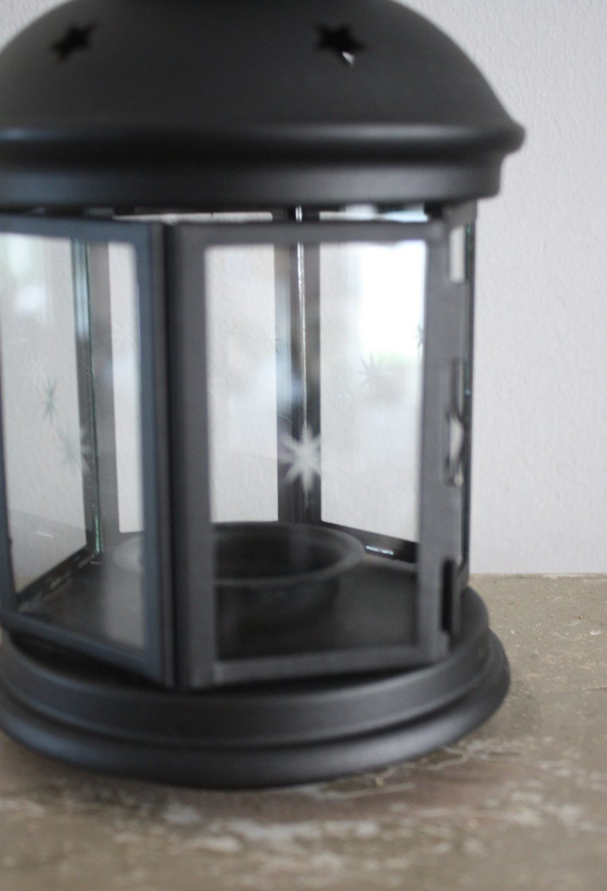 Zwarte metalen theelicht houder glas en sterretje