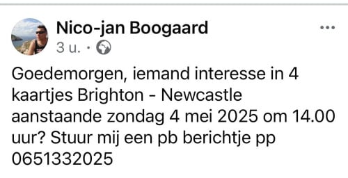 4 tickets Brighton - New Castle United zondag 4 mei