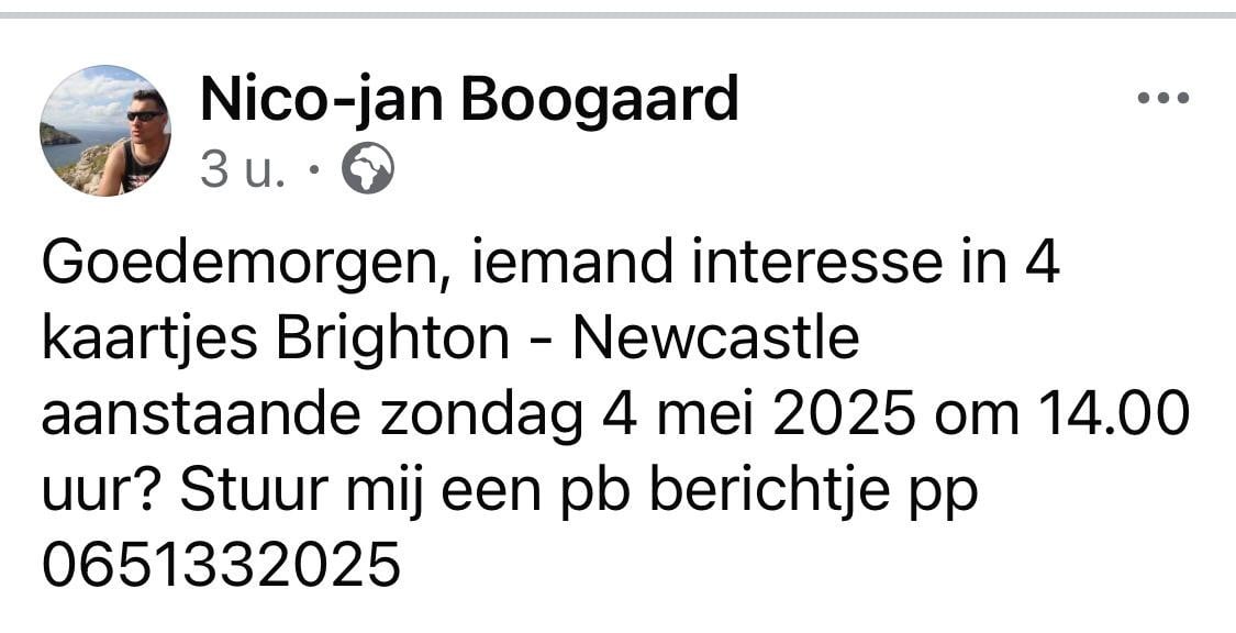 4 tickets Brighton - New Castle United zondag 4 mei