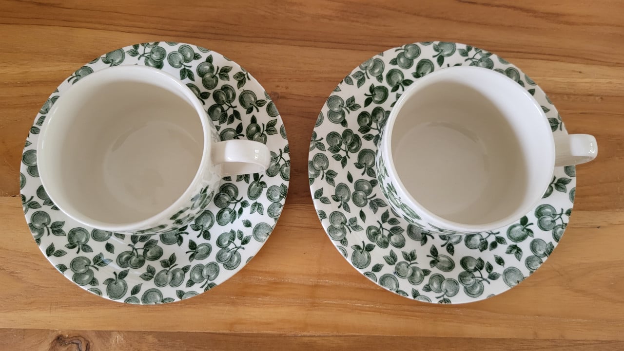 Set v 2 English Ironstone Tableware Green Apple kop en schotels