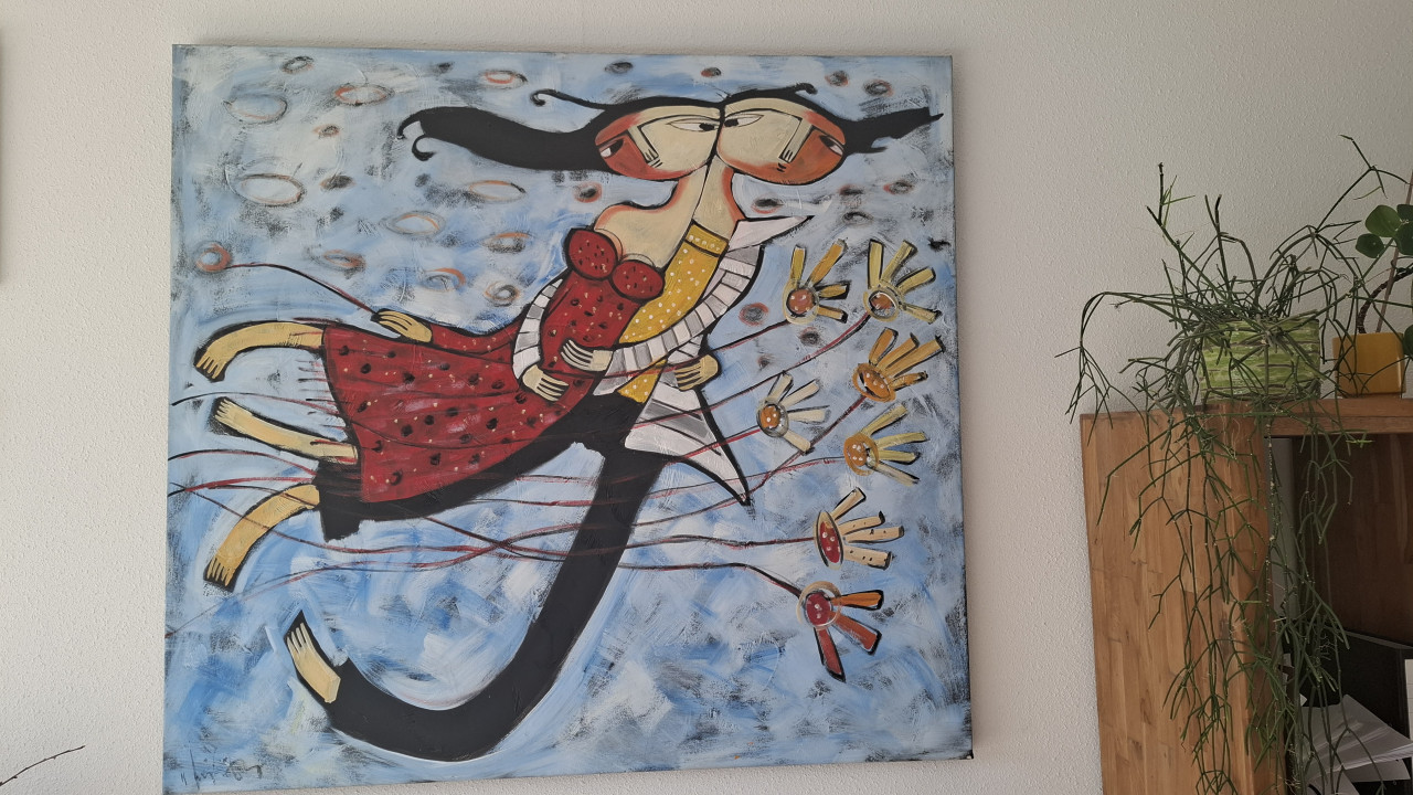 Schilderij op canvas hoogte 1.20m breedte 1.30m