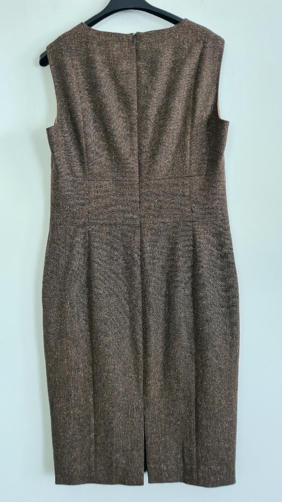 RENA LANGE: Nieuw klassiek bruine tweed jurkje maat 40 € 1.140,–
