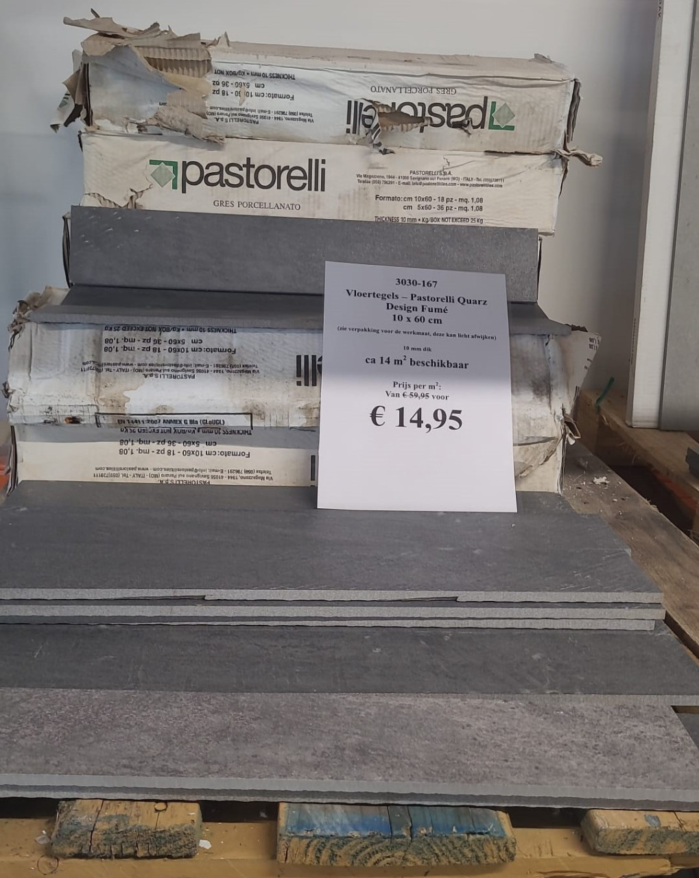 3030-167 ca 2 m² Pastorelli tegels, 10x60 cm, grijs,van € 77,32 per m² voor