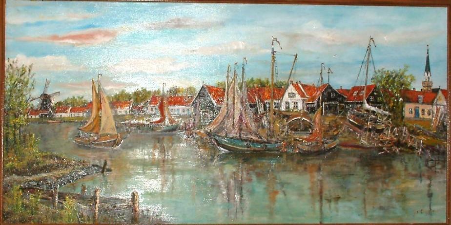 Arnemuiden oude haven met werf  120 x 80 cm doek  en 50 x 60 cm doek
