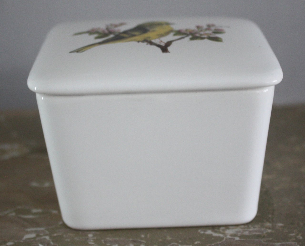 Potje met vogelprint en los deksel