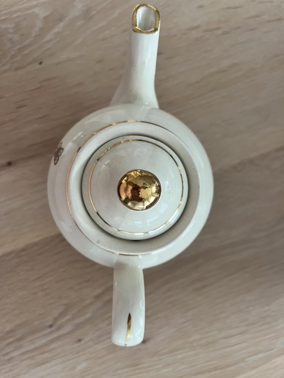 Vintage bloemrijke porseleinen theepot van Wahu Feverest