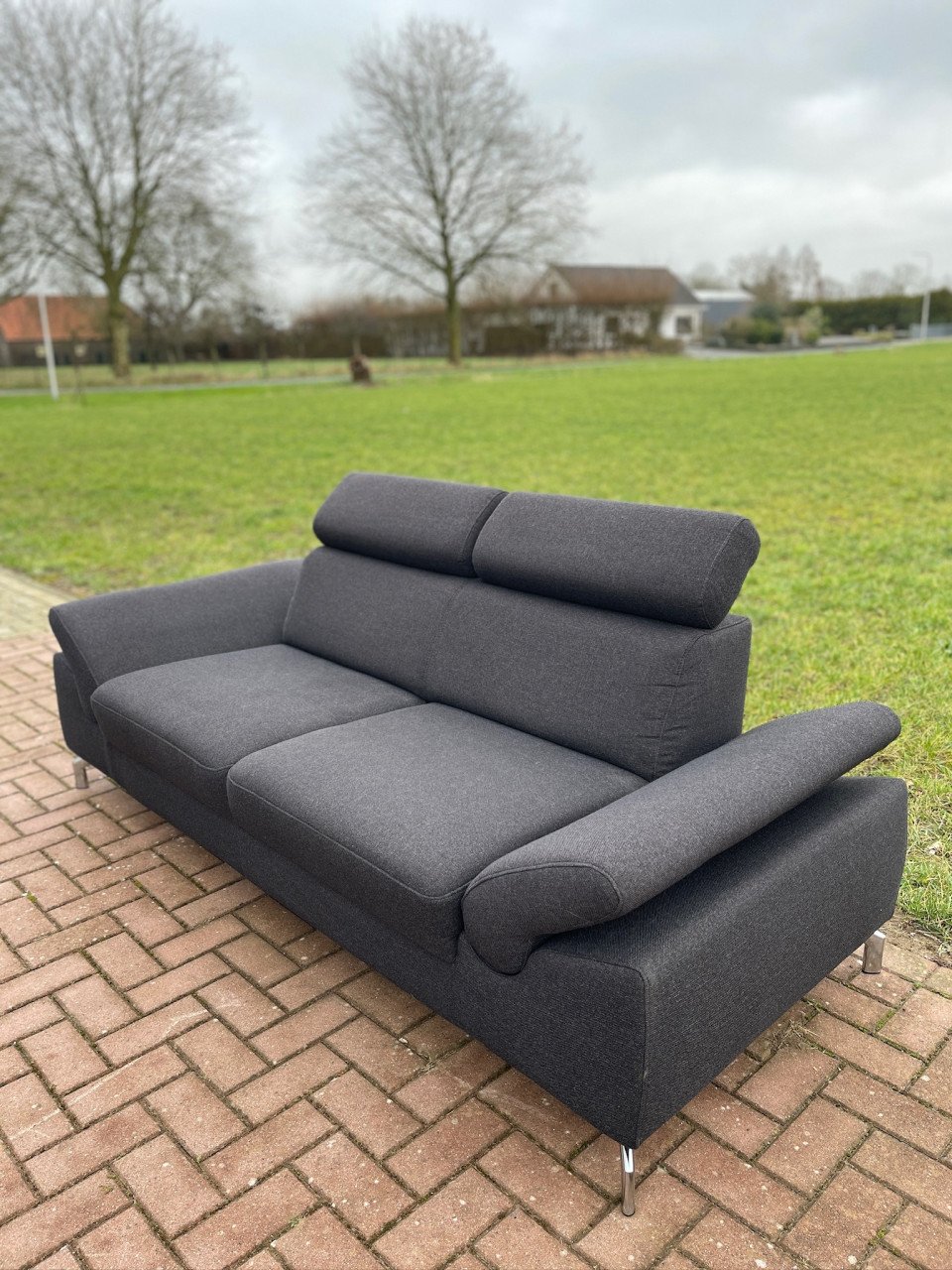 GRATIS LEVERING HEEL NL Montel 3-zits Antraciet Bankstel + Hocker