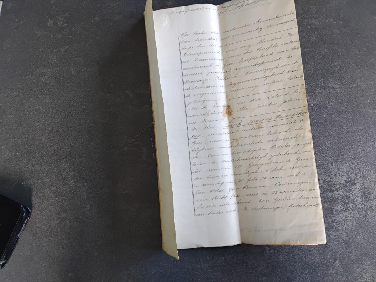 Akte van Overschrijving onroendgoed Goes in de herberg het Slot Oostende